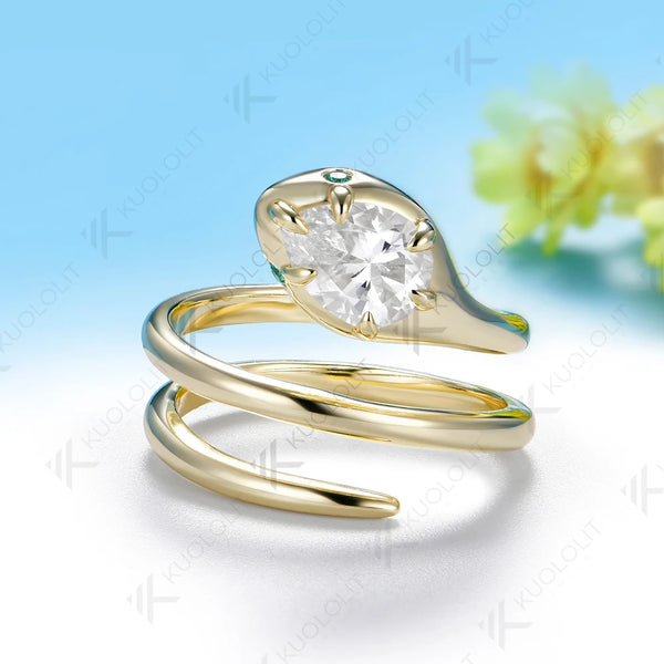 Kuololit 1.25ct Moissanite Eemerald Snake Custom Ring for Women Solid 14K10K 585 Yellow Gold for Engagement Christmas Gift Party