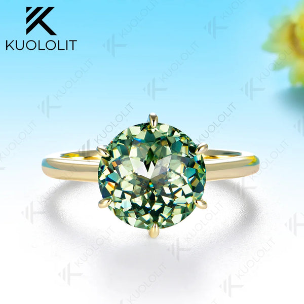 Kuololit 4CT Cyan Moissanite Custom Ring for Women Solid 14K 10K 585 Yellow Gold Jubilee Cut Engagement Ring for Christmas Gifts