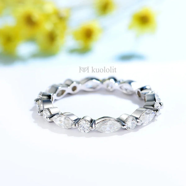 Kuololit 2CT Moissanite Soild 18K 585 14K Rose Gold Bubble Ring for Women Marquise Full Eternity Wedding Band Engagement Wedding
