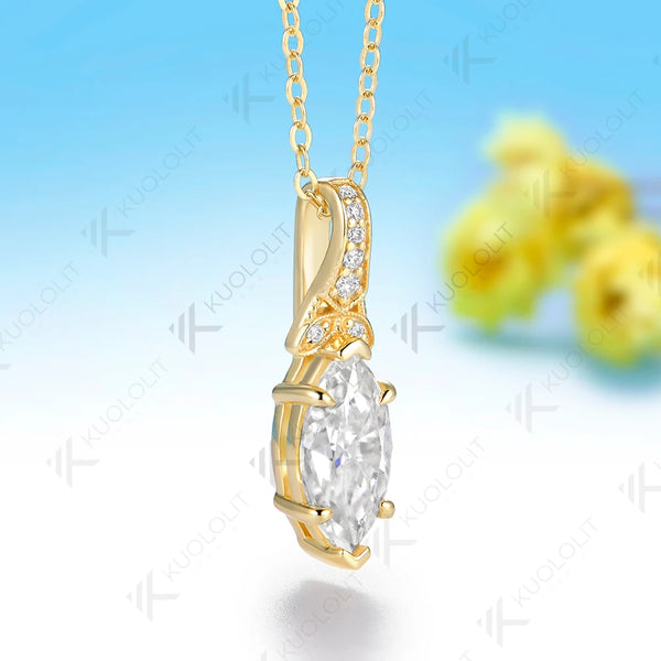 Kuololit 2CT Moissanite Custom Necklace for Women Solid 585 14K 10K Yellow Gold Marquise Necklace for Christmas Gifts Party
