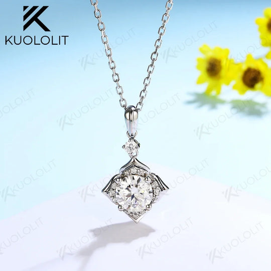 Kuololit 585 14K 10K Solid Gold 925 Silver Moissanite Necklaces for Women Flower Shape Pendant for Wedding Engagement With Chain