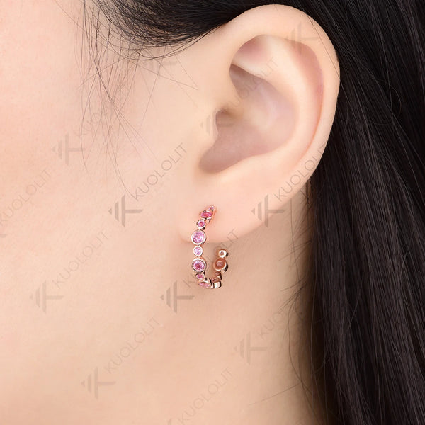 Kuololit 0.81CTW Lab Grown Pink Sapphire Custom Stud Earrings for Women Solid 14K 10K 585 Rose Gold for Christmas Gifts Jewelry