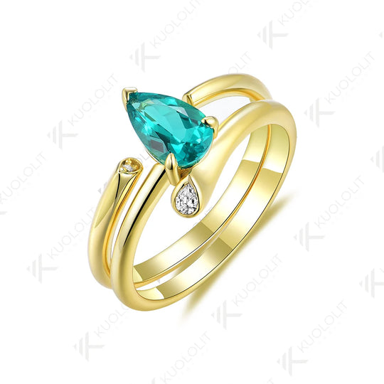 Kuololit1.0CTW Lab Grown Emerald and Moissanite Gemstone Ring for Women Solid18K14K10KYellow Gold for Christmas Anniversary Gift