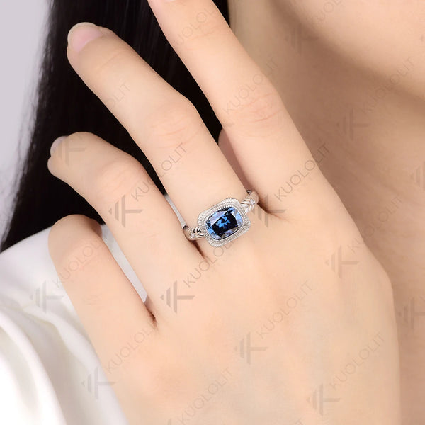Kuololit 2.5CT Cushion Cut Blue Moissanite Ring for Women Solid 14K 10K 585 White Gold Engagement Ring for Christmas Gifts Party