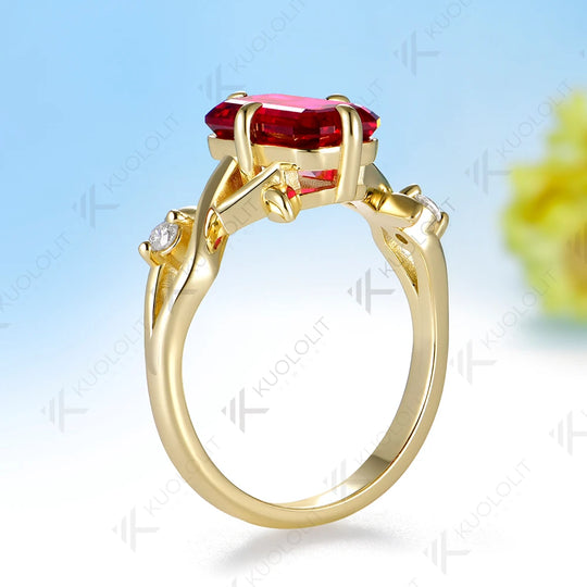 Kuololit 3.5CT Lab Grown Ruby Lab Diamonds Gemstone Custom Ring for Women Solid 14K 10K  Yellow Gold  for Anniversary Christmas