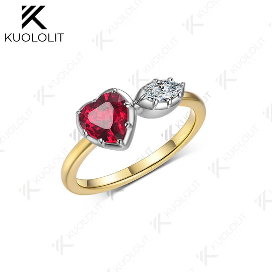 Kuololit 1.3CTW Lab Grown Diamond Ring for Women Solid 18K 14K 10K Gold Two Tone Ruby Gemstone Ring for Anniversary Engagement