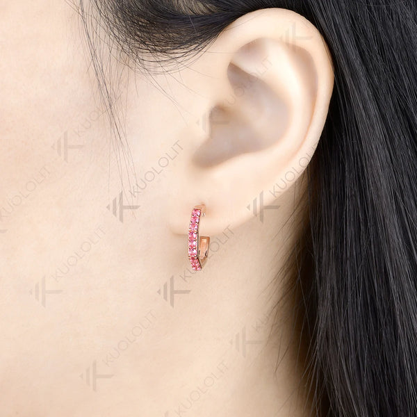 Kuololit 0.4CTW Lab Pink Sapphire Custom Stud Earrings for Women Solid 14K 10K Rose Gold Stud Earrings for Christmas Gifts Party