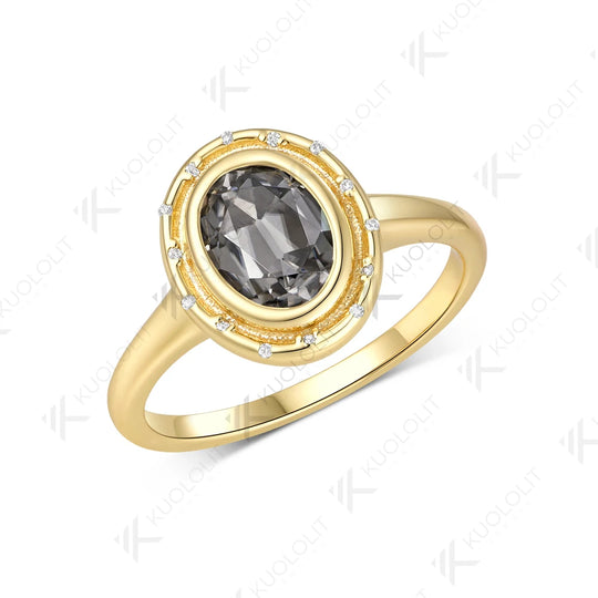 Kuololit 1.5CT OMC Grey Moissanite  Ring for Women Solid 14K 10K Yellow Gold Engagement Oval Ring for Christmas Gift Party