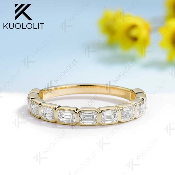 Kuololit 1.7CTW Lab Grown Diamonds Emerald Cut Ring for Men Women Soild 14K 10K Yellow Gold Engagement Ring for Christmas Gifts
