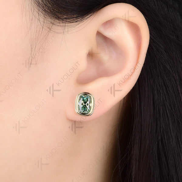Kuololit 3CTW Cyan Moissanite Custom Stud Earrings for Women Solid 14K 10K 585 Yellow Gold Stud Earrings for Party Christmas