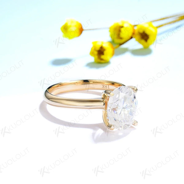 Kuololit Solid 18K 14K Yellow Gold Moissanite Diamond Ring for Women 3CT Oval Cut White Gold Rings for Engagement Wedding