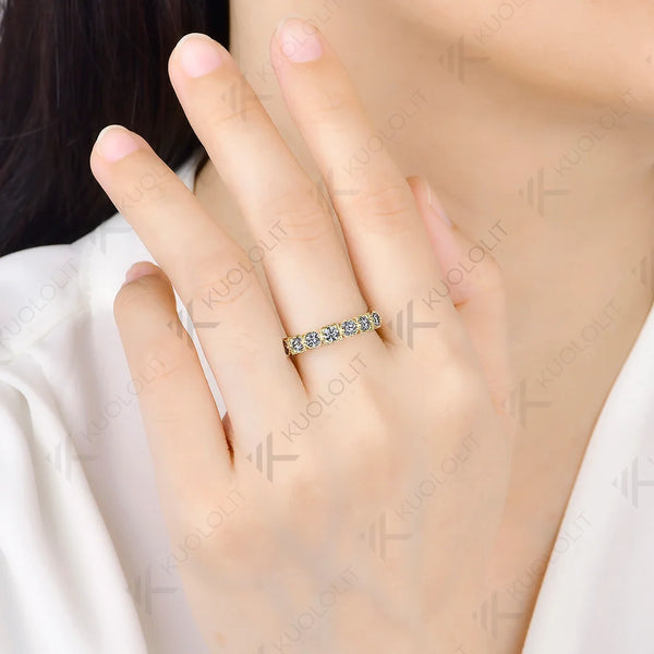 Kuololit 0.7CTW Grey Moissanite Round Custom Ring for Women Men Solid 14K 10K Yellow Gold for Eternity Half Band Christmas Gifts