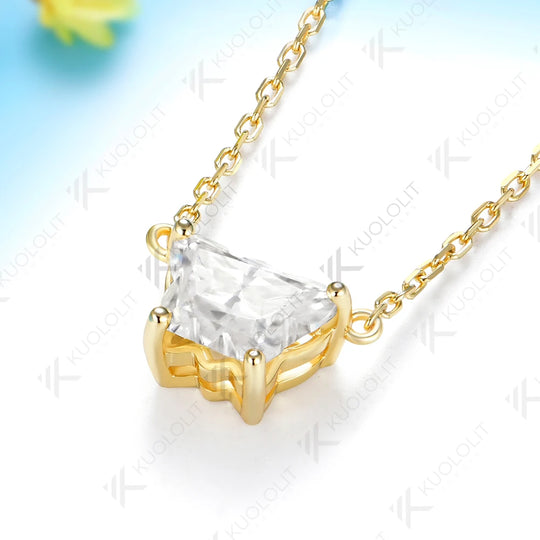 Kuololit 2CT Butterfly Moissanite Necklace for Women Solid 14K 10K Yellow Gold Animal Pedant for Christmas Party Gifts Wedding