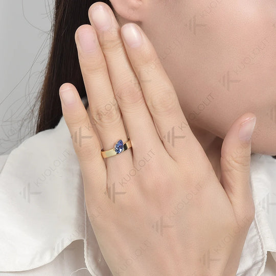 Kuololit 1.5CT Lab Grown Blue Sapphire Gemstone Engagement Rings for Women Men Solid 18K14K10K Yellow Gold for Party Christmas