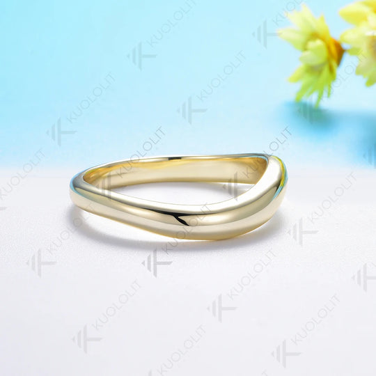 Kuololit V Band Rings for Women Men Solid 18K 14K 10K Gold 925 Silver Ring for Wedding Anniversary Engagement Party Classic Gift