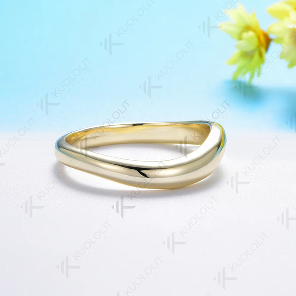 Kuololit V Band Rings for Women Men Solid 18K 14K 10K Gold 925 Silver Ring for Wedding Anniversary Engagement Party Classic Gift