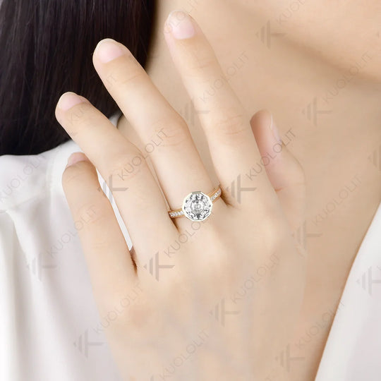 Kuololit 3.5CT Decagon Cut Moissanite Custom Ring for Women Solid 14K 10K 585 Yellow Gold Engagement Ring for Christmas Gift