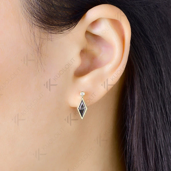 Kuololit 2CTW Gray Moissanite Custom Clip Earrings for Women Solid 14K 10K 585 Yellow Gold Rhombus Cut for Christmas Gifts Party