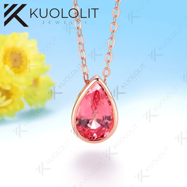 Kuololit 3CT Cyan Moissanite Lab Grown Padparadscha Necklace for Women Men Solid 585 14K 10K Gold Pear Chain for Engagement Christmas