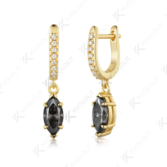 Kuololit 2CTW Grey Moissanite Marquise Custom Clip Earrings for Women Solid 14K 10K 585 Yellow Gold Clip Earrings for Christmas