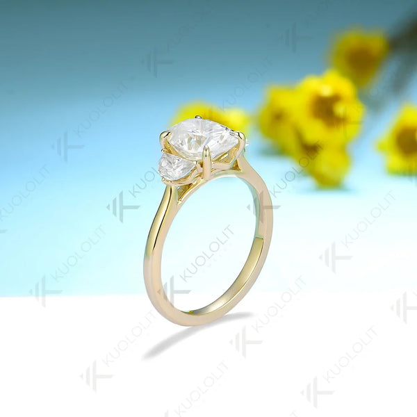 Kuololit IGI 2CT Oval Cut Grown Diamond Ring for Women Solid 18K 14K 10K 585 Yellow Gold D VS1 Diamond Ring for Engagement Gifts