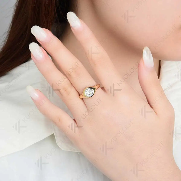Kuololit 1CT OEC Lab Grown Diamond Rings for Women Solid 18K 14K 10K Yellow Gold Bezel Set Ring for Engagement  Anniversary Gift