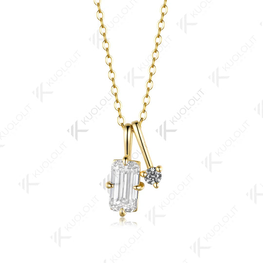 Kuololit 2.6CTW Moissanite Custom Necklace for Women Solid 585 14K 10K Yellow Gold Necklace for Christmas Gifts Party Jewelry