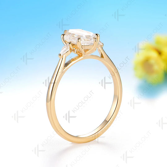 Kuololit 2CT Long Hexagon Kite Cut Moissanite Set Ring for Women Solid 14K 10K 585 Yellow Gold  for Christmas Gifts Engagement