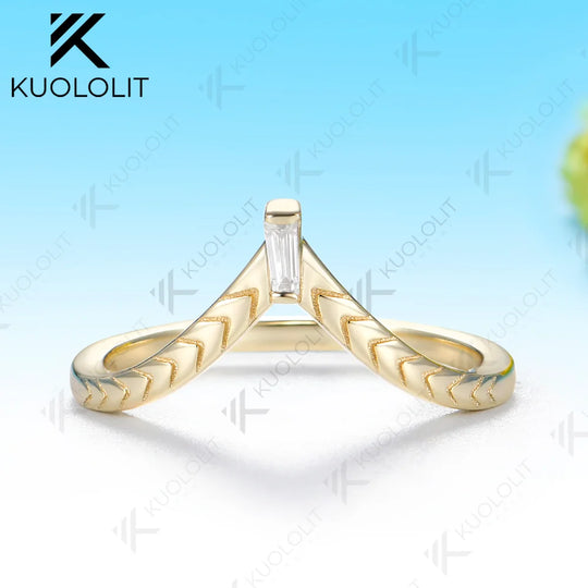 Kuololit Moissanite Custom Ring for Women Solid 14K 10K 585 Yellow Gold Trapezoid Cut Match Wedding Band for Christmas Gifts