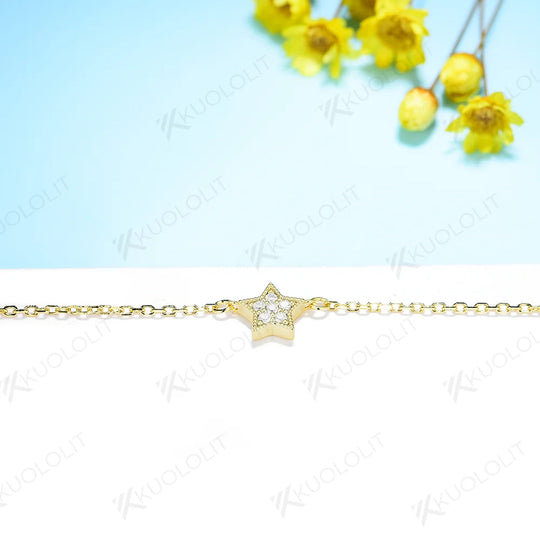 Kuololit Moissanite Bracelets for Women Men 585 18K 10K Adjustable Chains Star Shape for Engagement Party Christmas Classic Gift