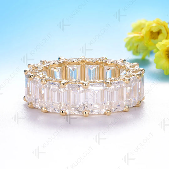 Kuololit 8.8CTW Lab Grown Diamonds Emerald Ring for Men Women Soild 14K 10K Yellow Gold Wedding Band for Christmas Gift Luxury