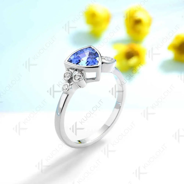 Kuololit 1.2CT Lab Grown Blue Sapphire Jellyfish Ring for Women Solid14K 10K 585 Yellow Gold Moissanite Ring for Christmas Gifts