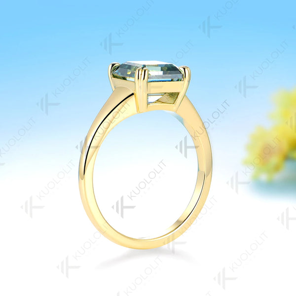 Kuololit 2.5CT Asscher Cut Moissanite Custom Ring for Women Solid 14K 10K 585 Yellow Gold for Engagement Wedding Christmas Gifts