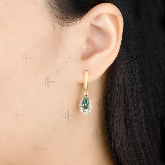 Kuololit 2.4CT Octagonal Pear Cyan Moissanite Clip Earring for Women Solid 14K 10K Yellow Gold Earring for Christmas Gifts Party