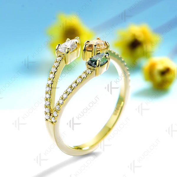 Kuololit 1.1CTW Cyan Champagne Moissanite Ring for Women Solid 18K14K 10K 585 Yellow Gold Pear Cut Engagement Ring for Christmas