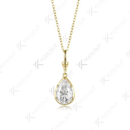 Kuololit 5CT Pear Cut Moissanite Custom Necklace for Women Solid 585 14K 10K Yellow Gold Necklace for Christmas Gifts Engagement