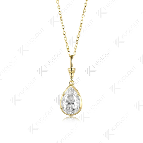 Kuololit 5CT Pear Cut Moissanite Custom Necklace for Women Solid 585 14K 10K Yellow Gold Necklace for Christmas Gifts Engagement
