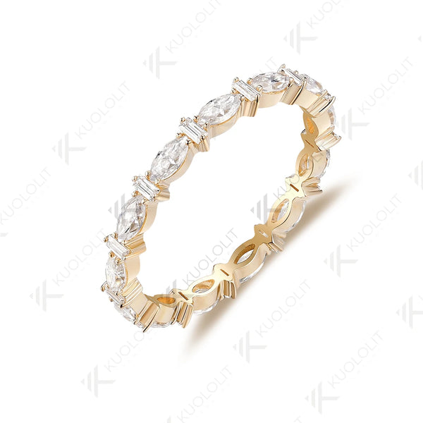 Kuololit Full Eternity Moissanite Band Rings for Women Men Solid 18K 14K 10K 925 Silver Yellow Gold for Anniversary Engagement