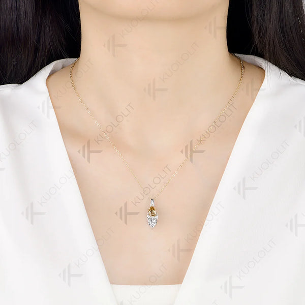Kuololit 2.5CTW Champagne Pear Moissanite Custom Necklace for Women Solid 14K 10K 585 Yellow Gold for Christmas Gift Classic