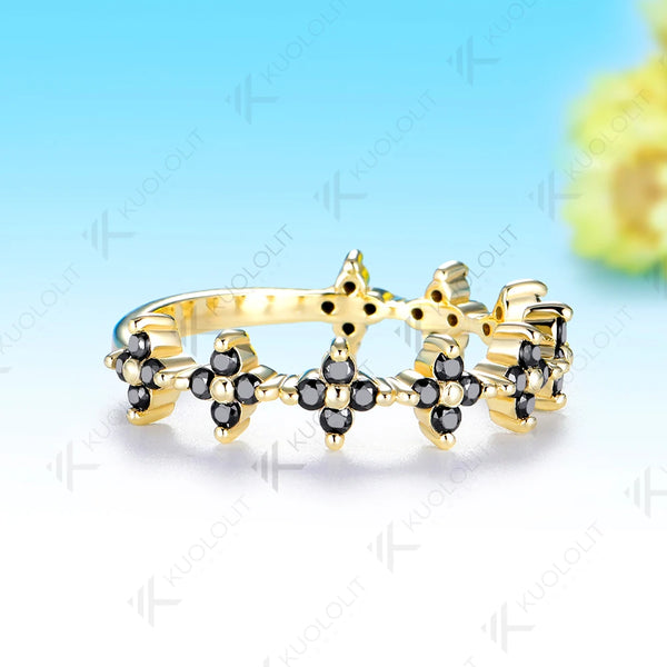 Kuololit 0.54CTW Black Moissanite Custom Ring Eternity Half Band for Women Solid 14K 10K 585 Yellow Gold for Christmas Jewelry