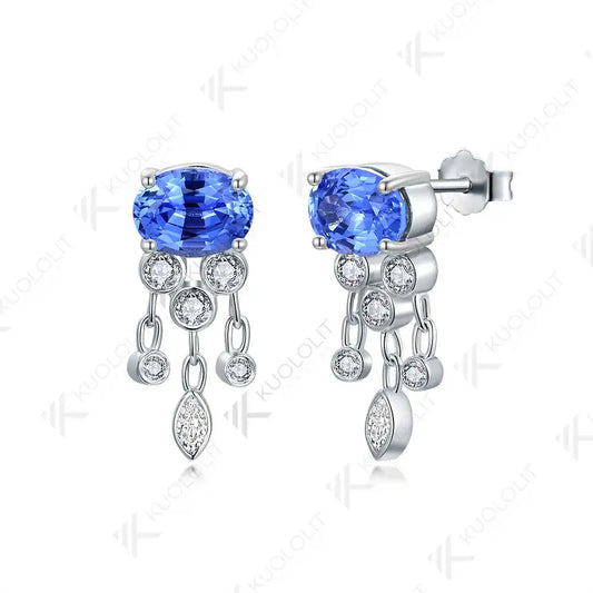 Kuololit 3.7ctw Lab Grown Blue Sapphire Wiht Moissanite  Stud Earrings for Women Solid 14K 10K 585 Gold  Earrings for Christmas
