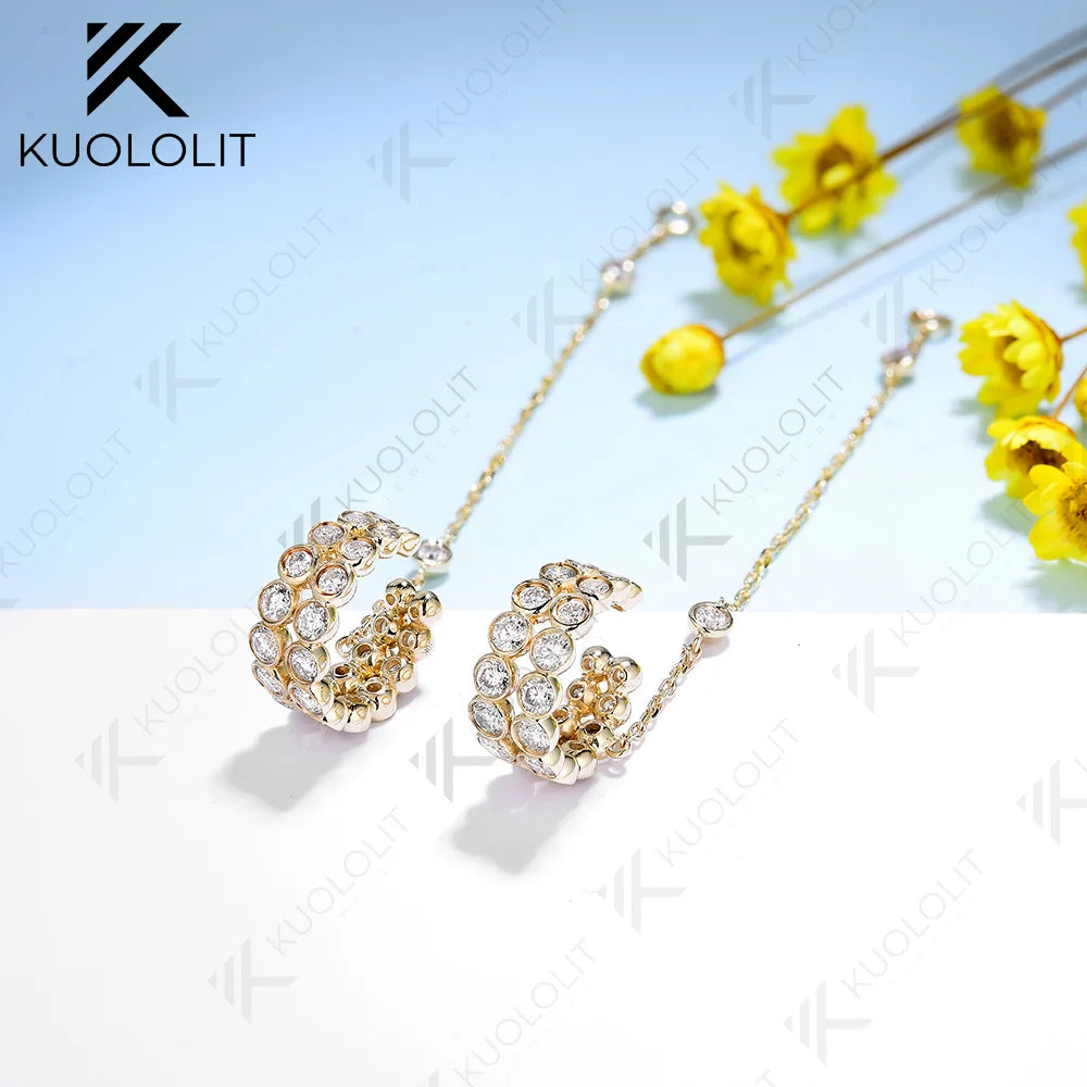 Kuololit 2.2CTW Moissanite Earrings for Women 14K 10K Solid Gold White Gold 925 Silver Clip Hoop for Party Christmas Classic