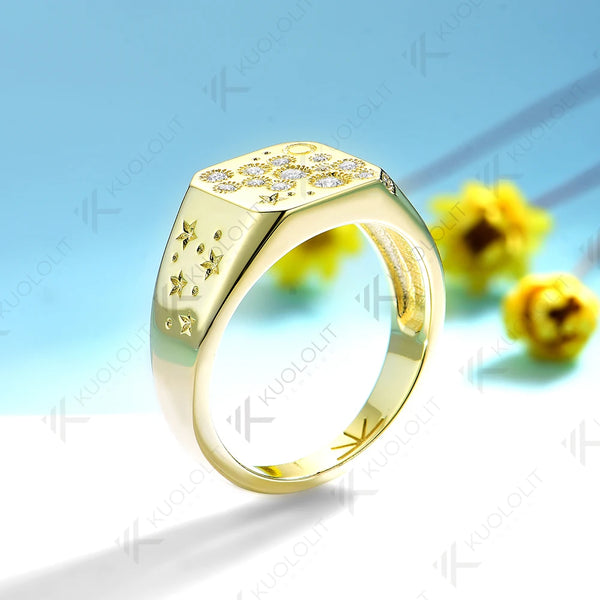 Kuololit 0.21CTW Lab Grown Dimonds Ring for Women Solid 14K 10K 585 Yellow Gold Engagement Ring for Christmas Gifts Anniversary