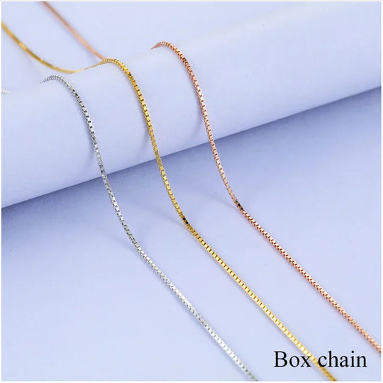 Kuololit Solid 925 Sterling Chain 40cm-60cm Box Chain Necklace for Women Girls Kids Children Christmas Gift Wholesale Jewelry