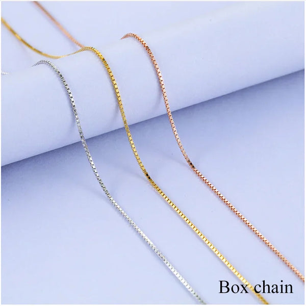 Kuololit Solid 925 Sterling Chain 40cm-60cm Box Chain Necklace for Women Girls Kids Children Christmas Gift Wholesale Jewelry