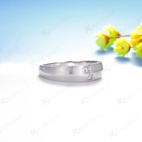 Kuololit PT900 0.16CTW Lab Grown Diamond Brushed Band for Men Women Solid Platinum 900 Gold Princess Cut for Engagement Wedding