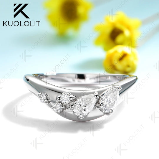 Kuololit 0.8CTW Moissanite Band Rings for Women Solid 14K 10K 585 Silver White Gold for Engagement Wedding Band for Christmas