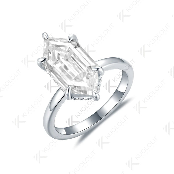 Kuololit 4CT Enlonged Hexagon Moissanite Ring for Women Solid 14K 10K 585 Yellow Gold Moissanite Engagement Ring for Christmas