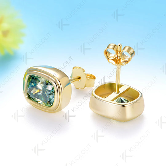 Kuololit 3CTW Cyan Moissanite Custom Stud Earrings for Women Solid 14K 10K 585 Yellow Gold Stud Earrings for Party Christmas