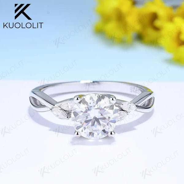 Kuololit 1.2CT Moissanite Rings for Women 925 Sliver Sterling White Gold Marquise Round Cut for Anniversary Wedding Engagement